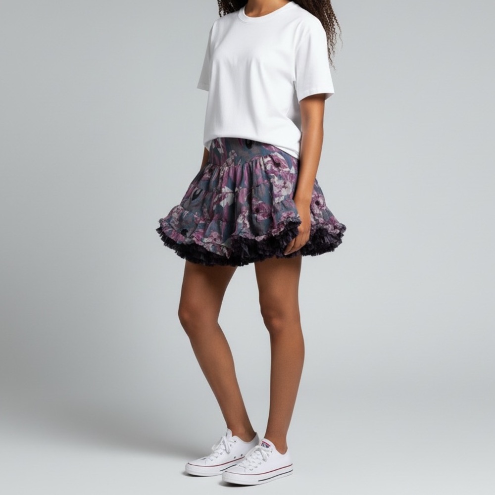Vintage Silk Floral Purple Skirt - Picture 3 of 9
